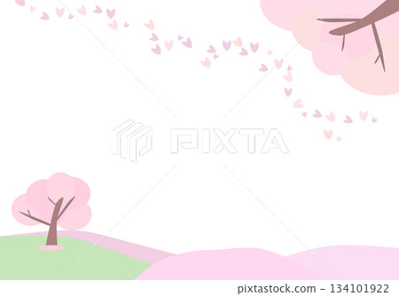 Frame material of cherry blossom trees and petals dancing in the wind 134101922