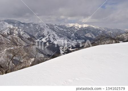 Mt. Naeba and Naeba Resort seen from Mt. Mikuni in winter 134102579