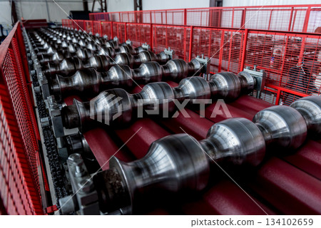 Metal sheet forming machine at the modern metalwork factory. Metal sheet forming machine at the modern metalwork factory. 134102659