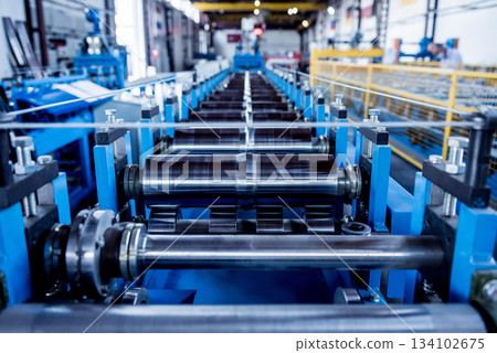Metal sheet forming machine at the modern metalwork factory. Metal sheet forming machine at the modern metalwork factory. 134102675