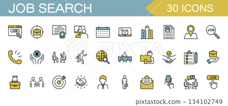 Job Search - Job Hunting Line Icon Set (Color) 134102749