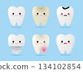 Cute Dental Cartoon Collection Showing Six Tooth Conditions 134102854