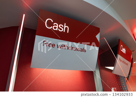 Bank Signage for Cash Free Withdrawals Bank Signage for Cash Free Withdrawals 134102933