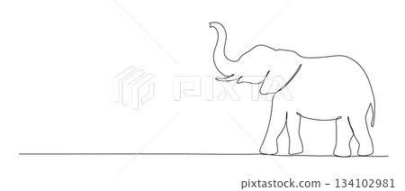 Elephant continuous line illustration. Hand drawn doodle vector sketch isolated on white Elephant continuous line illustration. Hand drawn doodle vector sketch isolated on white 134102981