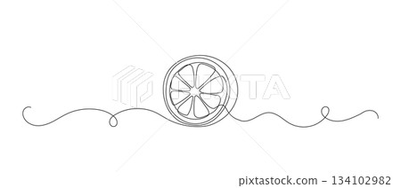 Lemon one line illustration. Vector continuous outline sketch isolated sketch of fruit Lemon one line illustration. Vector continuous outline sketch isolated sketch of fruit 134102982