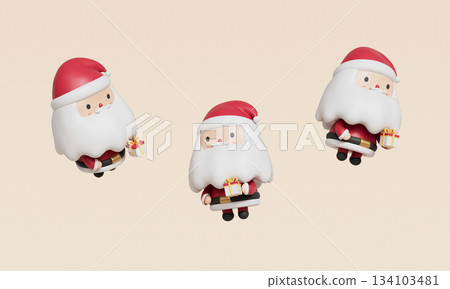 Cute Santa Claus Character with a Christmas Gift. 3D Rendering. 134103481