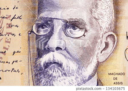 Machado de Assis a closeup portrait from Brazilian money 134103675