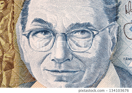 Candido Portinari a closeup portrait from Brazilian money 134103676