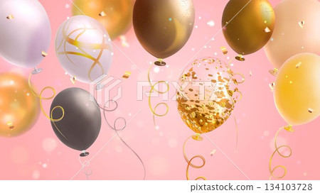 Birthday card with air balloons and confetti 134103728