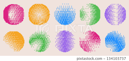 Bitmap pixel circle shapes in vibrant colors Bitmap pixel circle shapes in vibrant colors 134103737