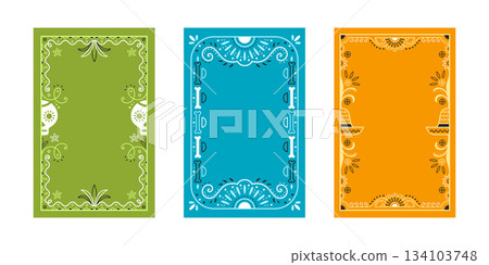 Color posters set with Mexican pattern frame Color posters set with Mexican pattern frame 134103748