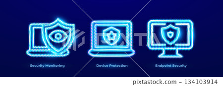 Blue Digital Neon Line Icon Logo Set of Cyber Security. Secure Shield, Trusted Guarantee Protection, Computer Verified Security, Digital Secure System Logos Emblem Collection. Vector Illustration Blue Digital Neon Line Icon Logo Set of Cyber Security. Secure Shield, Trusted Guarantee Protection, Computer Verified Security, Digital Secure System Logos Emblem Collection. Vector Illustration 134103914