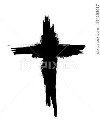 Cross of brush strokes. Hand drawn. Not AI, vector illustration. Cross of brush strokes. Hand drawn. Not AI, vector illustration. 134103917