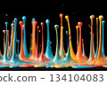 Abstract vibrant multicolor wet paint splash of drops isolated on black background 134104083