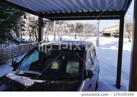 汽車停在車棚。 134104389