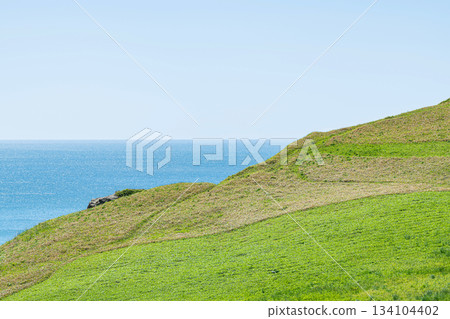Green summer hills and sparkling sea (nature image) Green summer hills and sparkling sea (nature image) 134104402
