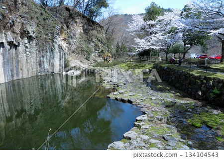 Yakuno Basalt Park in Fukuchiyama City, Kyoto Prefecture, where you can see basalt columnar joints up close: View towards the parking lot 134104543