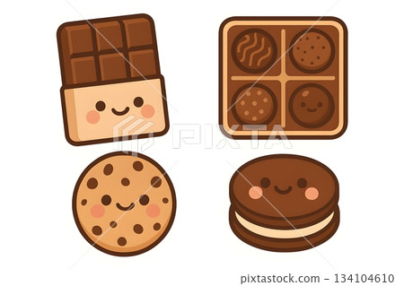 Adorable kawaii sweets set: smiling chocolate bar, box of assorted bonbons 134104610