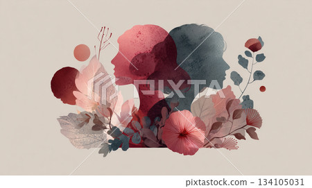 Female silhouettes with botanical abstract illustration Female silhouettes with botanical abstract illustration 134105031