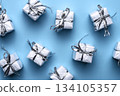 Christmas and New Year Gift Boxes with Silver Ribbon 134105357