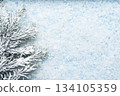 Winter Christmas Background with Snow and Pine Branches 134105359
