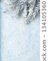 Winter Christmas Background with Snow and Pine Branches 134105360