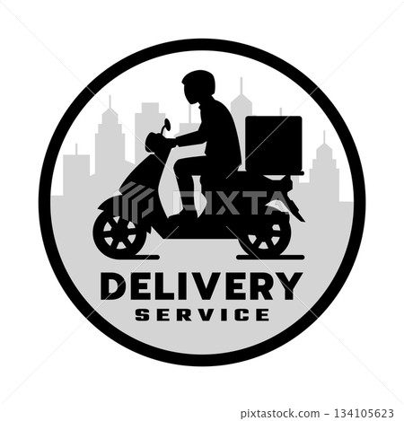 Delivery driver logo on a moped. Delivery service. Delivery driver logo on a moped. Delivery service. 134105623