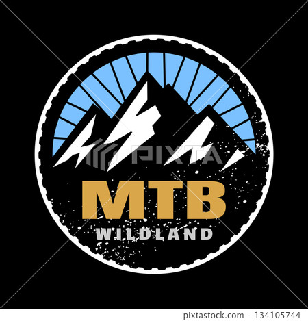 MTB. Mountain bike logo, emblem on dark background. 134105744