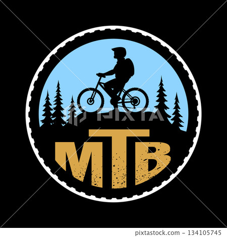 MTB. Mountain bike logo, emblem on dark background. MTB. Mountain bike logo, emblem on dark background. 134105745