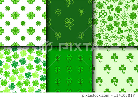 Green tree and four leaf clover seamless pattern for day of St. Patricks. National Irish holiday 134105817