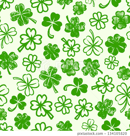 Green tree and four leaf clover seamless pattern for day of St. Patricks. National Irish holiday 134105820