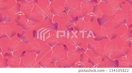 Golden leaves botanical background with modern style elements. Art deco or luxury wallpaper design Golden leaves botanical background with modern style elements. Art deco or luxury wallpaper design 134105822