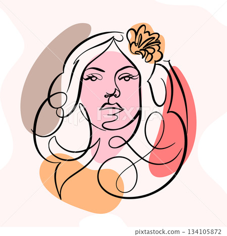 Beautiful one line woman face. Made with only one line. Hand drawn continuous drawing for perfume 134105872