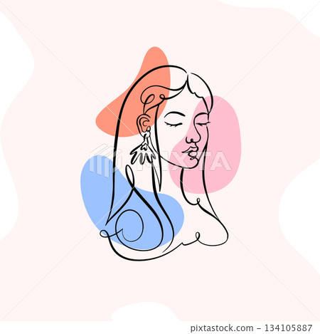 Beautiful one line woman face. Made with only one line. Hand drawn continuous drawing for perfume Beautiful one line woman face. Made with only one line. Hand drawn continuous drawing for perfume 134105887