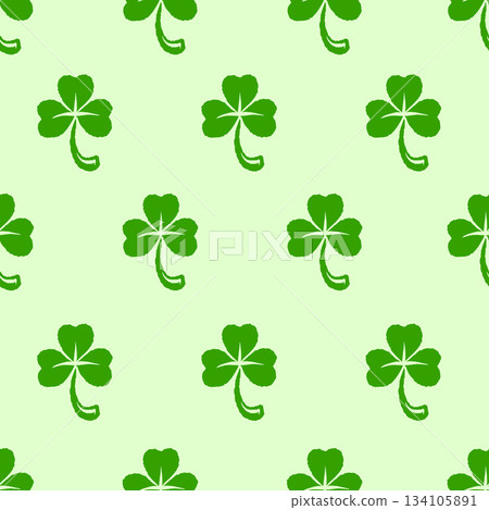 Green tree leaf clover seamless pattern for day of St. Patricks. National Irish holiday hand drawn 134105891