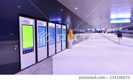Warsaw, Poland. 28 November 2025. Electronic train timetable located at the Warszawa Zachodnia railway station. Warsaw, Poland. 28 November 2025. Electronic train timetable located at the Warszawa Zachodnia railway station. 134106073