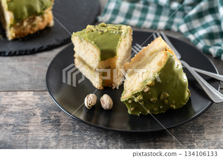 Slice of pistachio cake Slice of pistachio cake 134106133