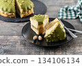 Slice of pistachio cake 134106134