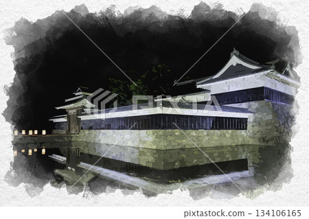 Watercolor style Matsumoto Castle Koraimon Gate Matsumoto City, Nagano Prefecture 134106165