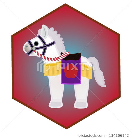 Illustration of a Chinese zodiac horse doll with a hexagonal background Illustration of a Chinese zodiac horse doll with a hexagonal background 134106342
