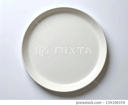 Home aesthetic. Ceramic tray isolated on white background. Serving plate. Classic beige design. Top view. 134106359