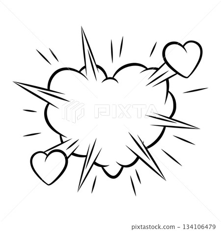 Valentine cartoon cloud heart explosion. Romantic speech bubble in comic style. Love greeting card. Valentine cartoon cloud heart explosion. Romantic speech bubble in comic style. Love greeting card. 134106479