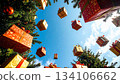 Dynamic image of gift boxes flying in the sky 134106662
