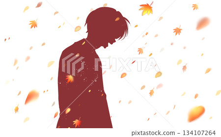 微笑的男人，側臉，秋葉，剪影 134107264