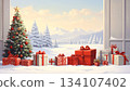 Scenery of a tree and gifts overlooking a silvery white forest 1 134107402
