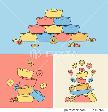 Chinese Gold Ingots and Coins Chinese Gold Ingots and Coins 134107682