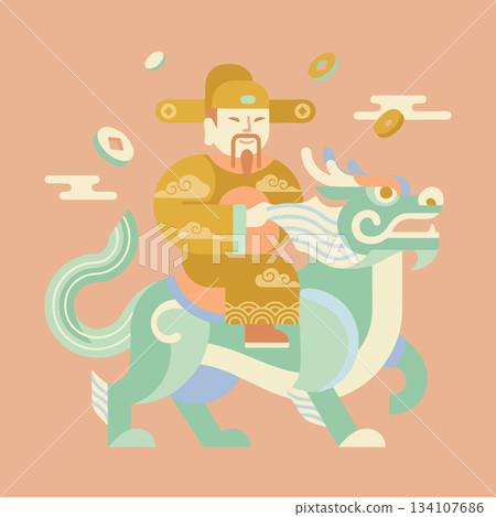 Chinese God of Wealth Riding a Qilin 134107686