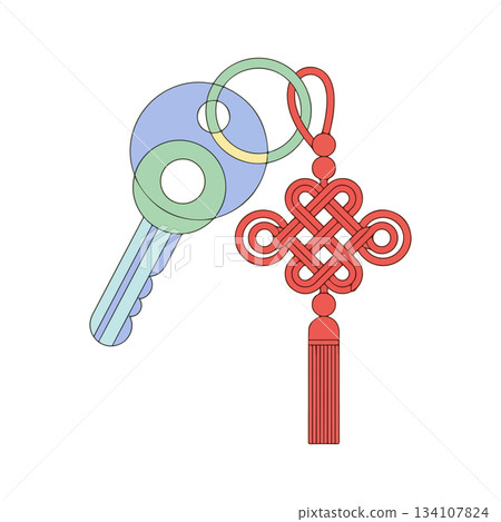 The key is attached with a Chinese knot. The key is attached with a Chinese knot. 134107824