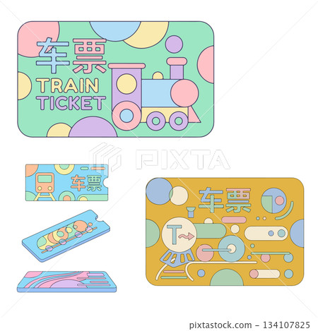 Colorful Train Ticket Designs Colorful Train Ticket Designs 134107825