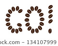 Bold lettering GO made from large roasted coffee beans on Transparent backdrop Minimal Flat Design. Isolated Vector Illustration Simple coffee mark for cafe logo, label, packaging or social media tag 134107999